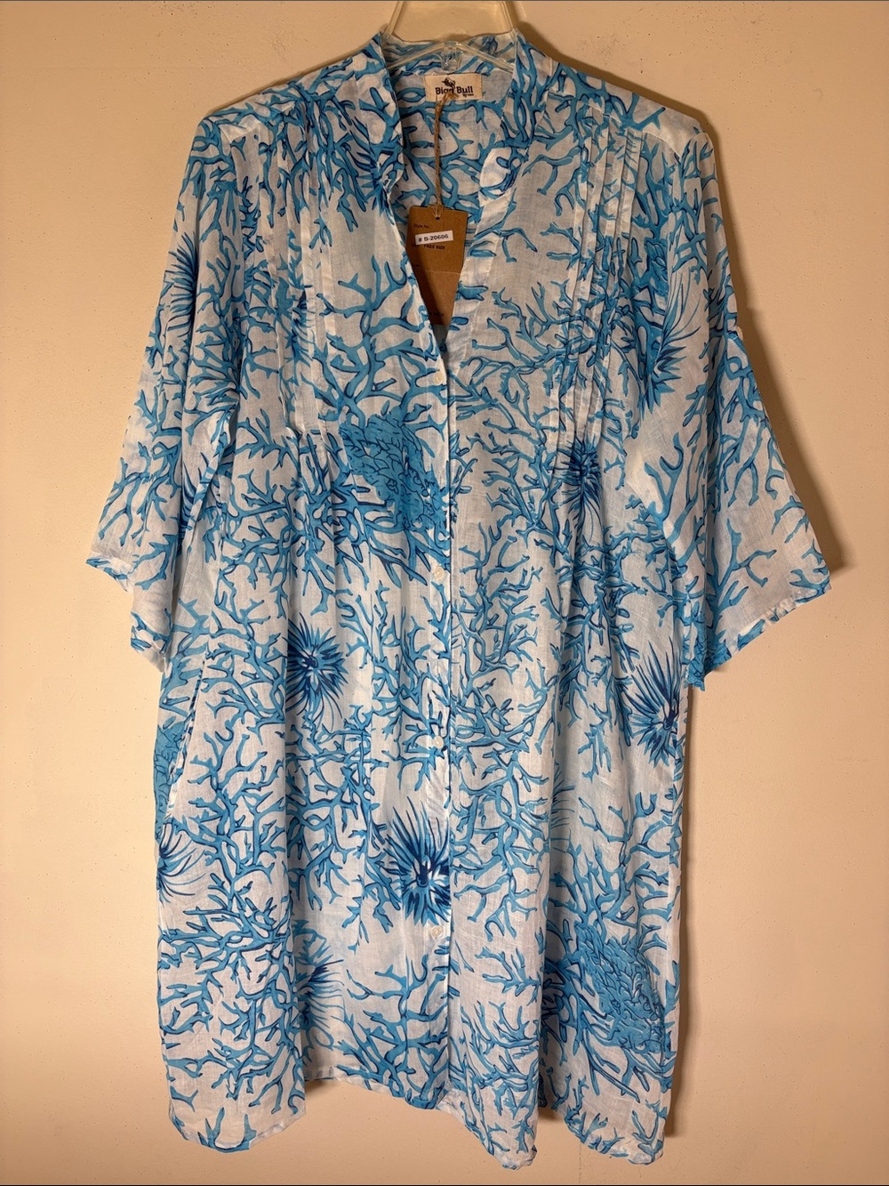 Bigg Bull Light Blue Coral-Print Tunic Top. OS. NWT.